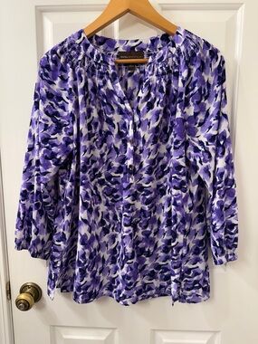 Dana Buchman Purple Abstract Peasant Top